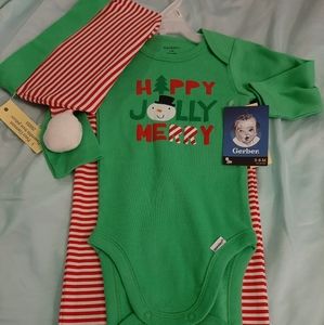 NWT Gerber Baby Christmas Elf 3 pc outfit set 3-6